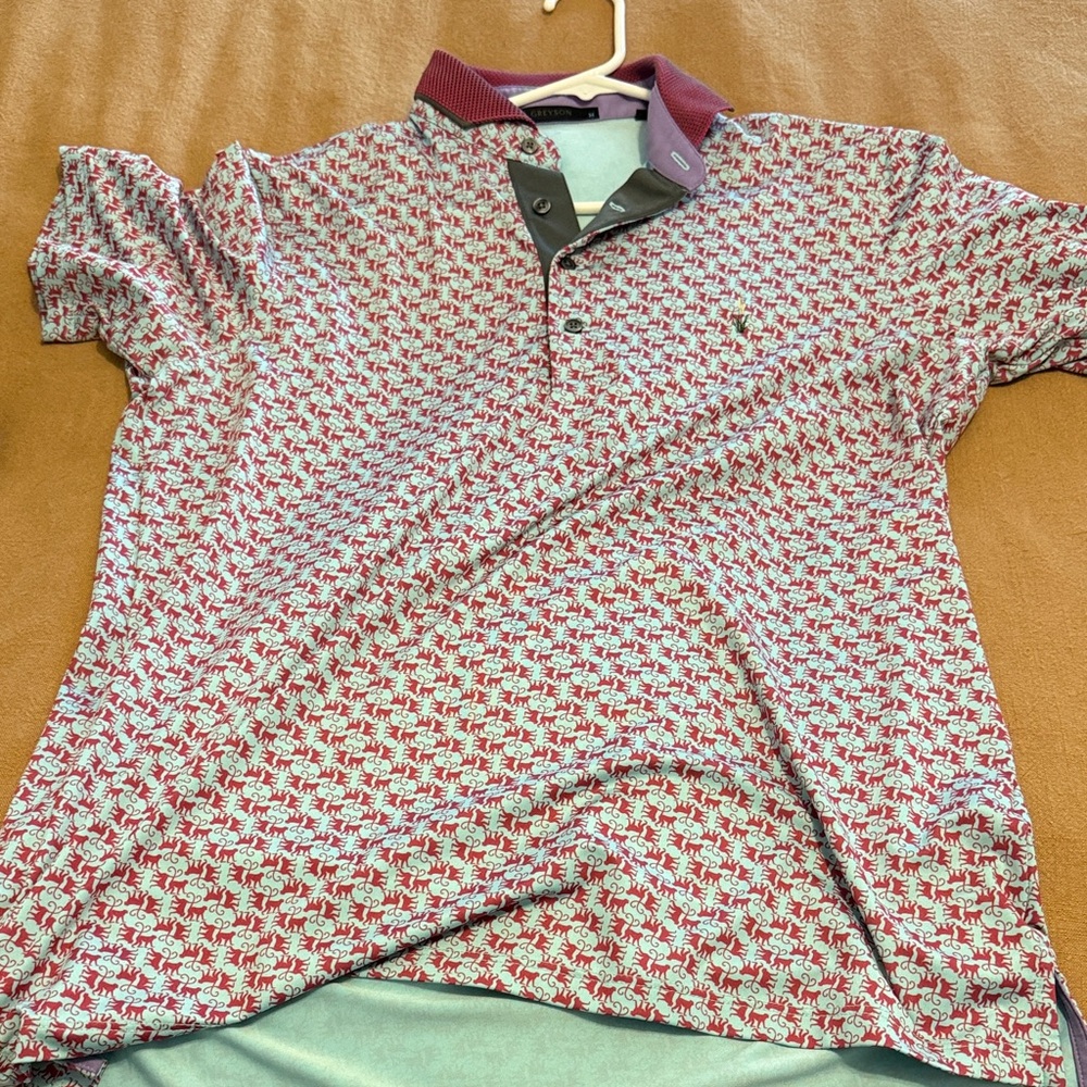 Greyson Luxury Golf Red and Teal Monkey Polo Shirt - Commonwealth National